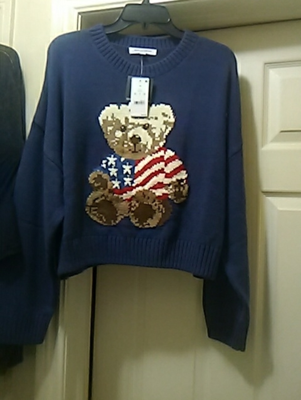 Grayson Threads Navy Teddy Bear Intarsia Crewneck Sweater